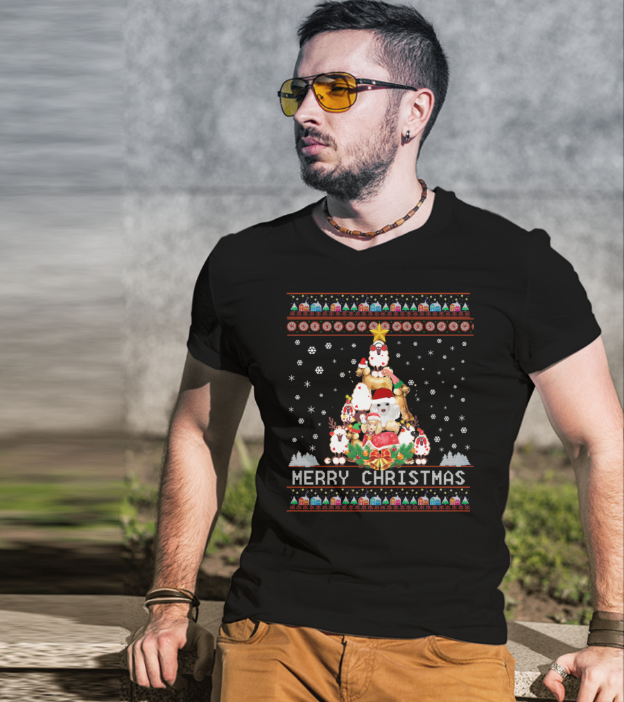 Merry Christmas Poodles And Santa Festive T-Shirt