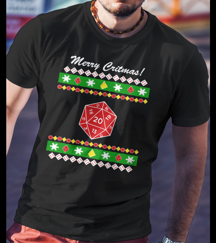 Merry Critmas 20-Sided Dice Dungeon Holiday Game Snowflakes T-Shirt