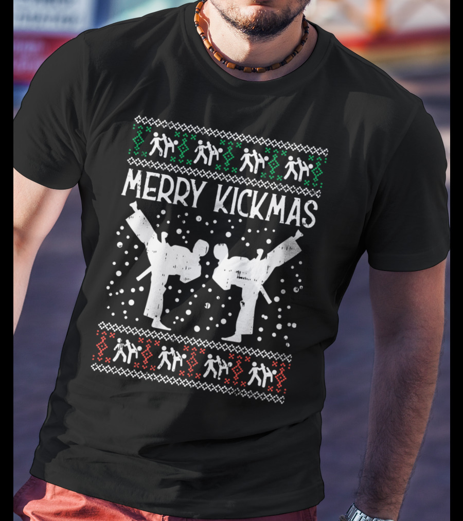 Merry Kickmas Ugly Christmas Karate Jiu Jitsu Martial Arts T-Shirt