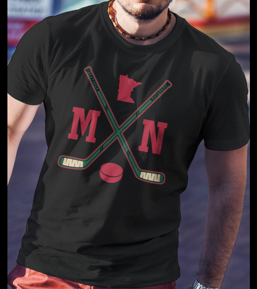 Minnesota MN Ice Hockey Sticks Vintage Wild Red State Outline T-Shirt