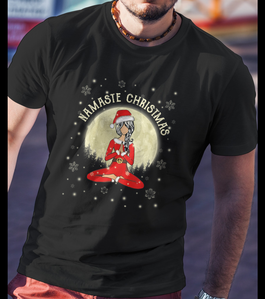 Namaste Christmas Peaceful Santa Yoga Moonlight Snowflakes Women's Meditation T-Shirt