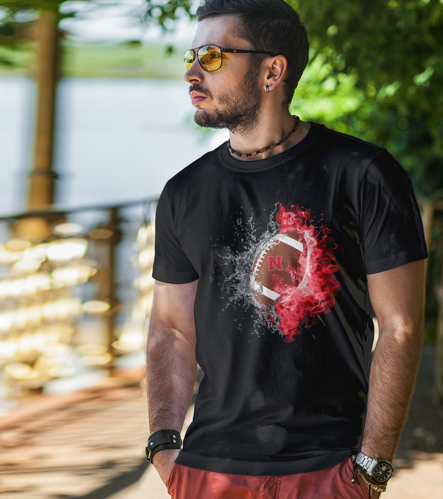 Nebraska Cornhuskers Football Water And Fire Burst T-Shirt
