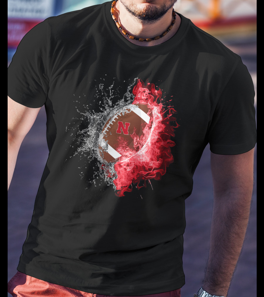 Nebraska Cornhuskers Football Water And Fire Burst T-Shirt