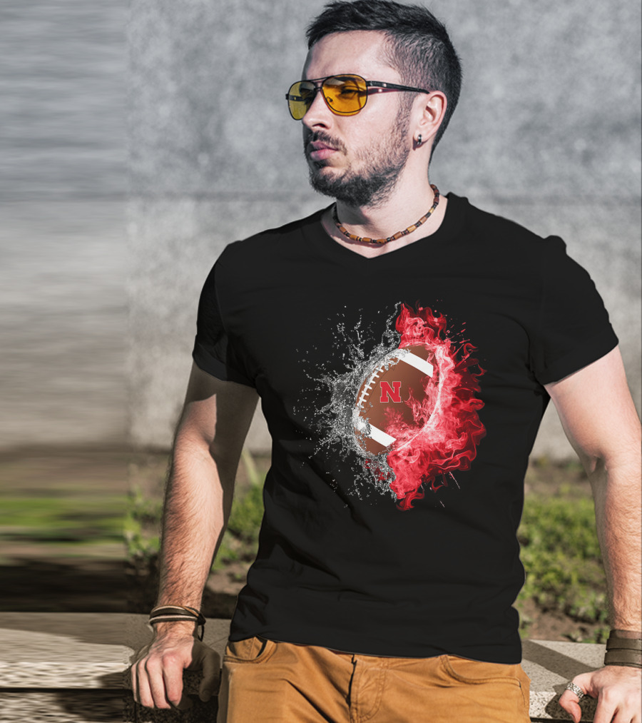 Nebraska Cornhuskers Football Water And Fire Burst T-Shirt