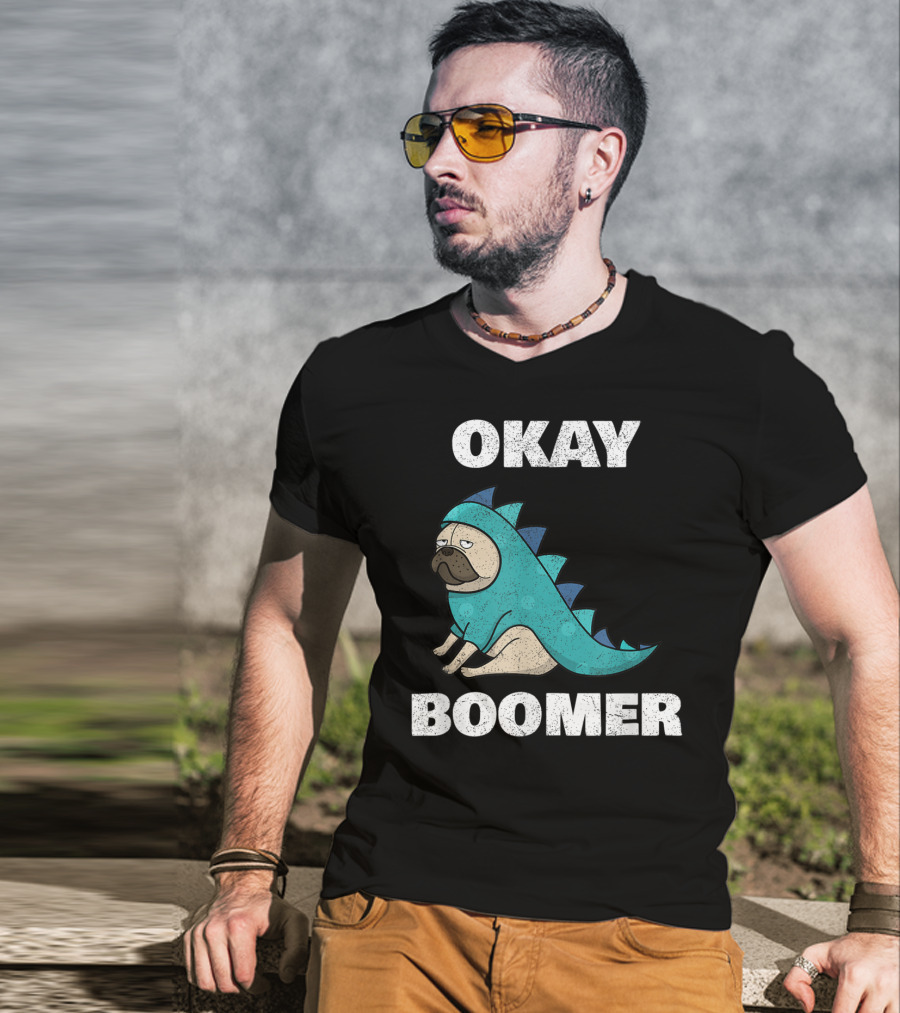 Okay Boomer Funny Dinosaur Pug T-Shirt