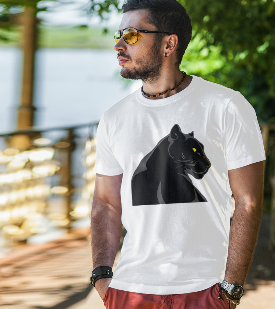 Panthera Cat Leopard Melanistic Black Panther Yellow Eyes T-Shirt