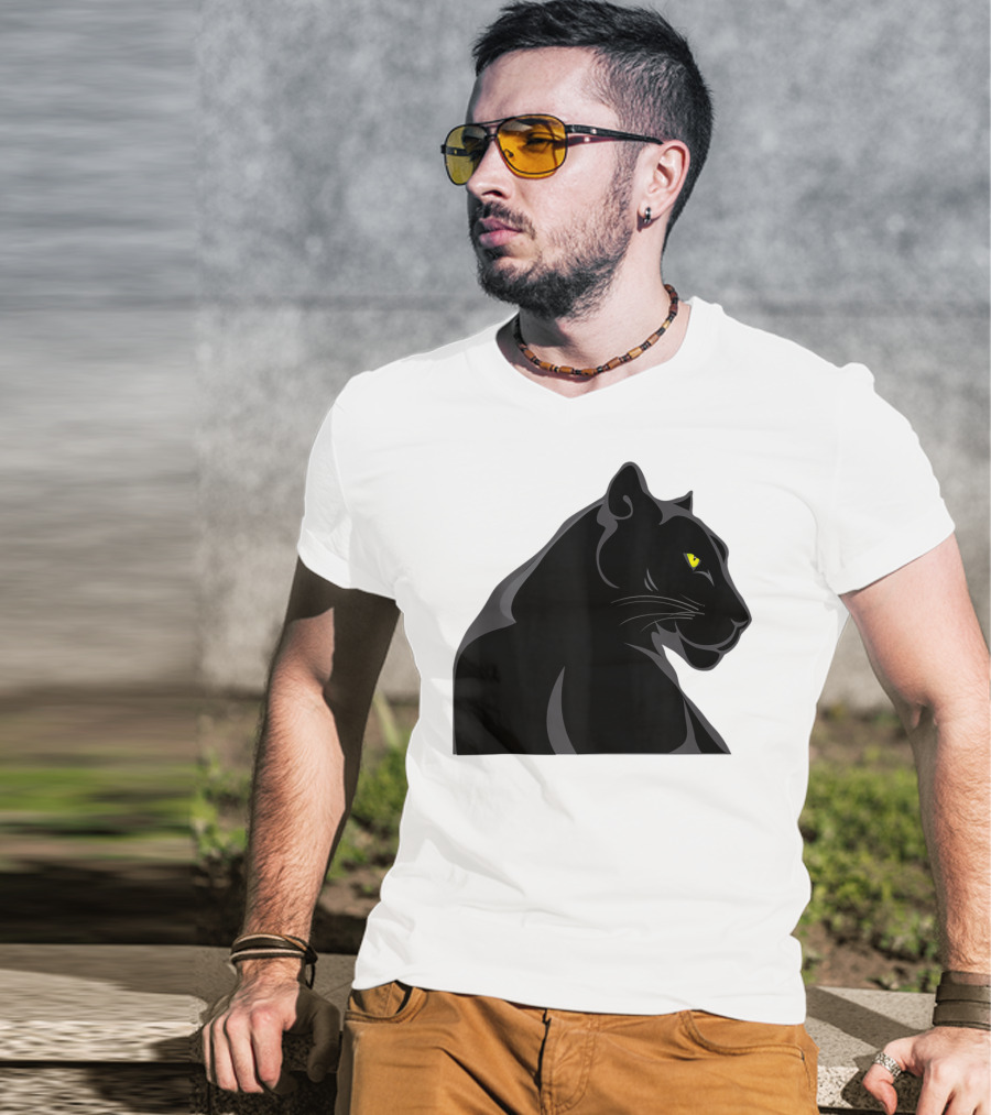 Panthera Cat Leopard Melanistic Black Panther Yellow Eyes T-Shirt