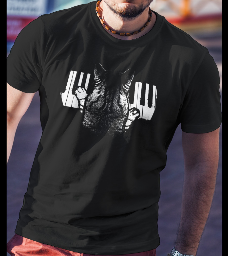 Piano Playing Cat For Funny Cat Lovers Music T-Shirt