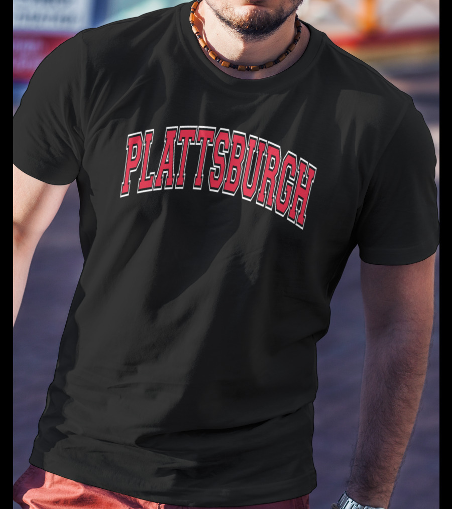 Plattsburgh Varsity Red Text Arch Style Classic Bold Letters T-Shirt