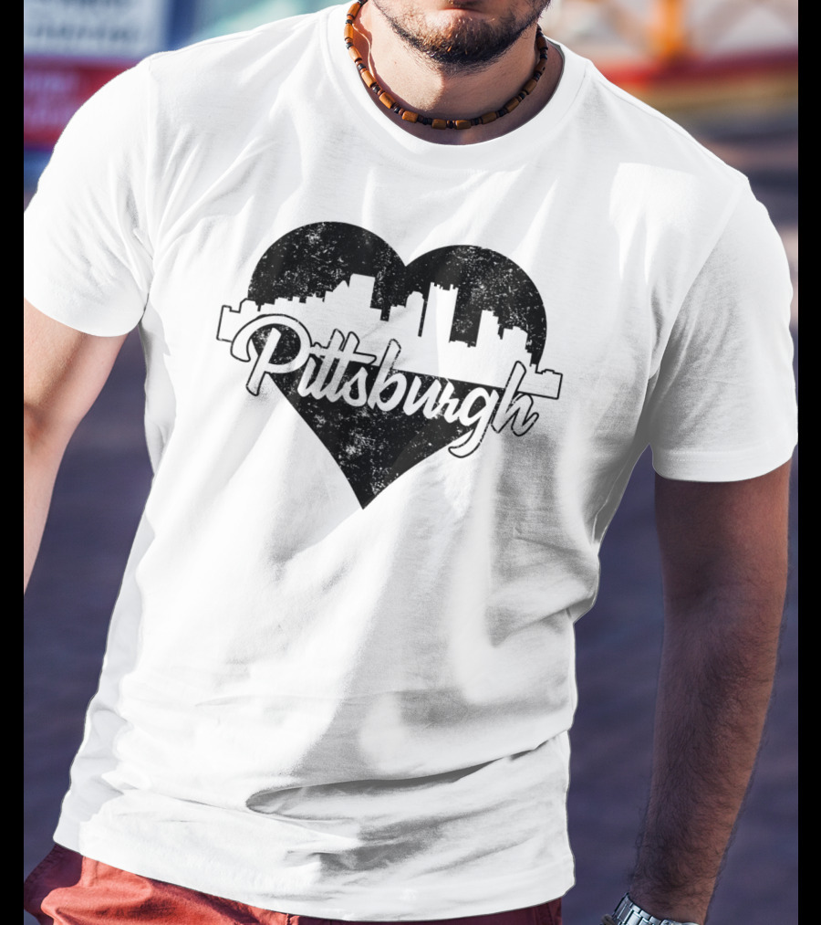 Retro Pittsburgh Skyline Heart T-Shirt