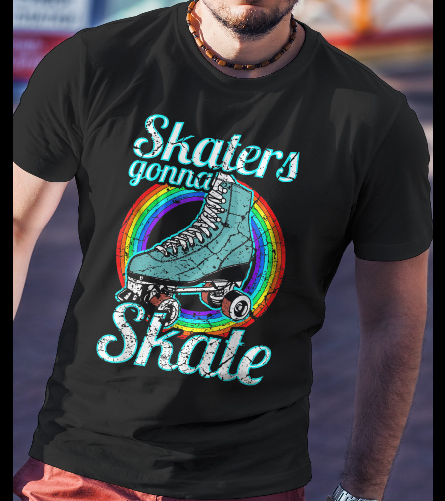 Retro Skaters Gonna Skate Roller Skate Vintage Style Rainbow T-Shirt