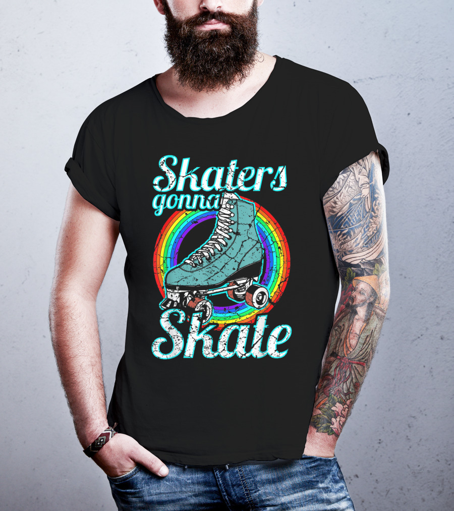 Retro Skaters Gonna Skate Roller Skate Vintage Style Rainbow T-Shirt