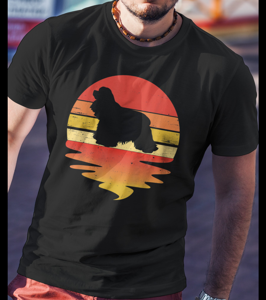 Retro Sunset Cocker Spaniel Silhouette Vintage 70s Style Dog Scene T-Shirt