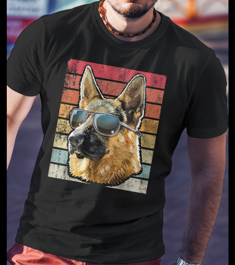 Retro Vintage German Shepherd Wearing Sunglasses T-Shirt