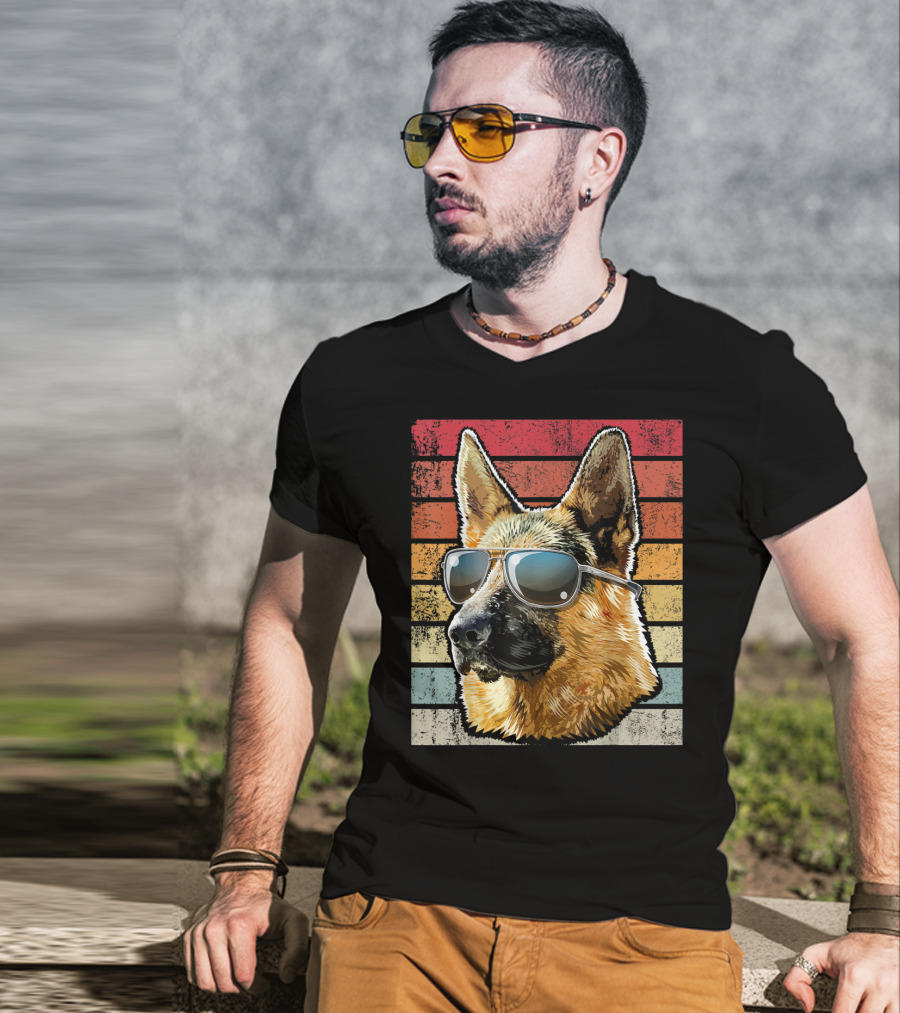 Retro Vintage German Shepherd Wearing Sunglasses T-Shirt