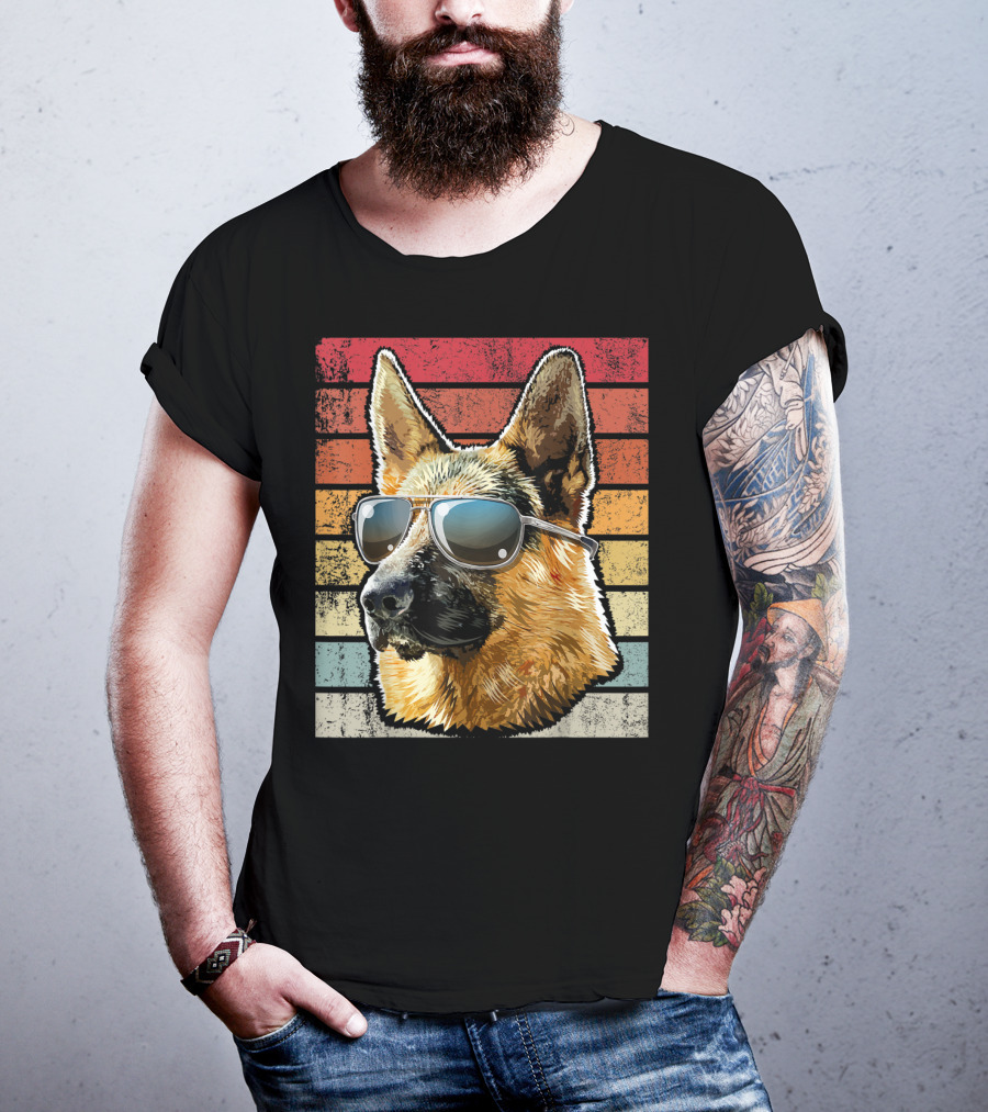 Retro Vintage German Shepherd Wearing Sunglasses T-Shirt