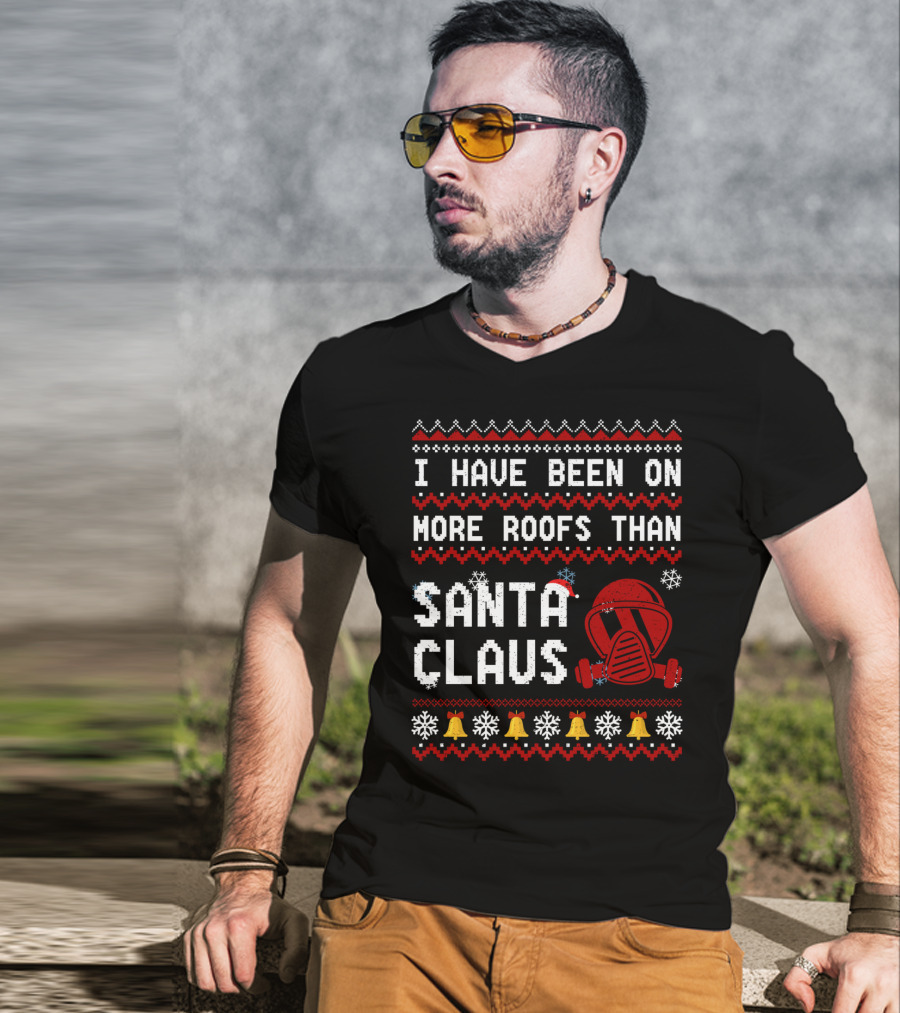 I Have Been On More Roofs Than Santa Claus Firefighter Helmet Holiday Bells Snowflakes T-Shirt
