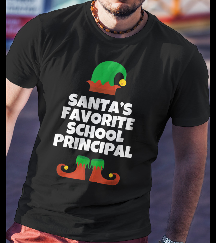 Santa's Favorite School Principal Elf Hat And Shoes T-Shirt