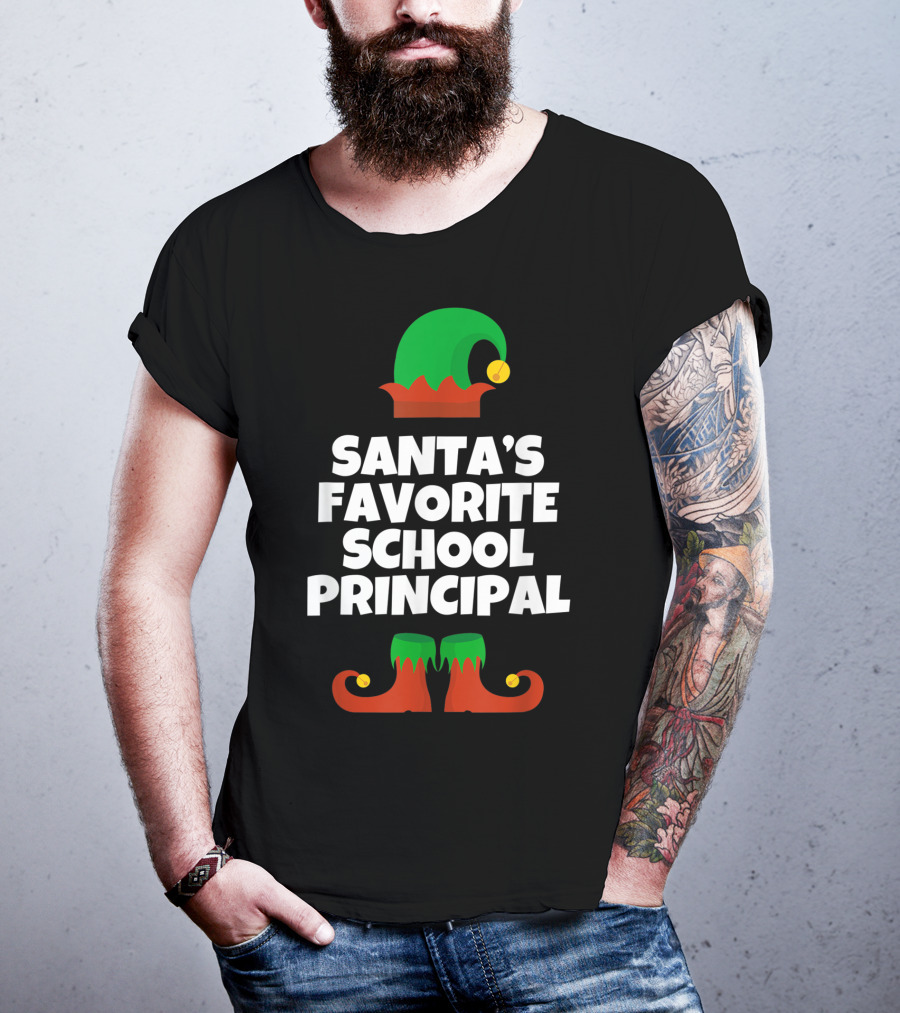 Santa's Favorite School Principal Elf Hat And Shoes T-Shirt
