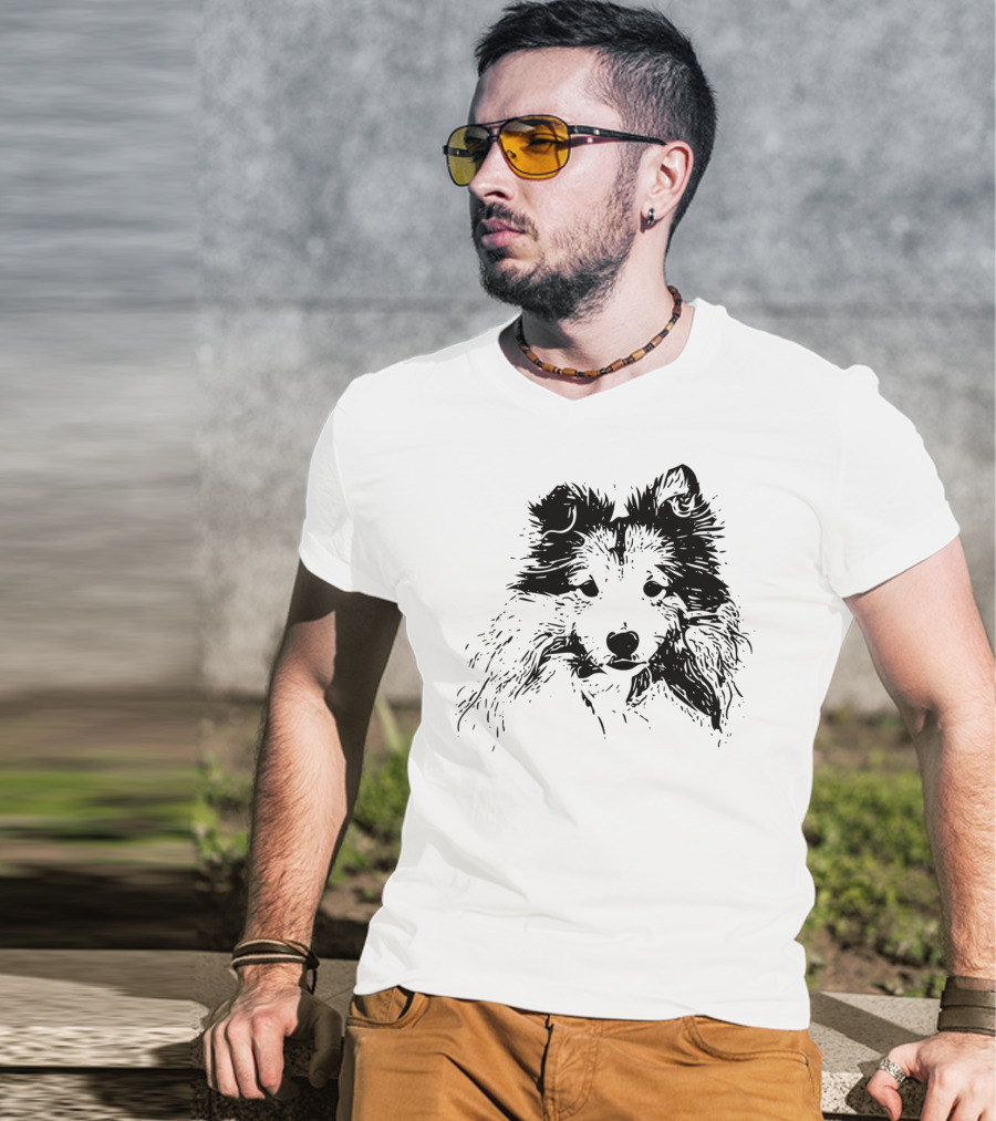 Shetland Sheepdog Outline Sketch T-Shirt