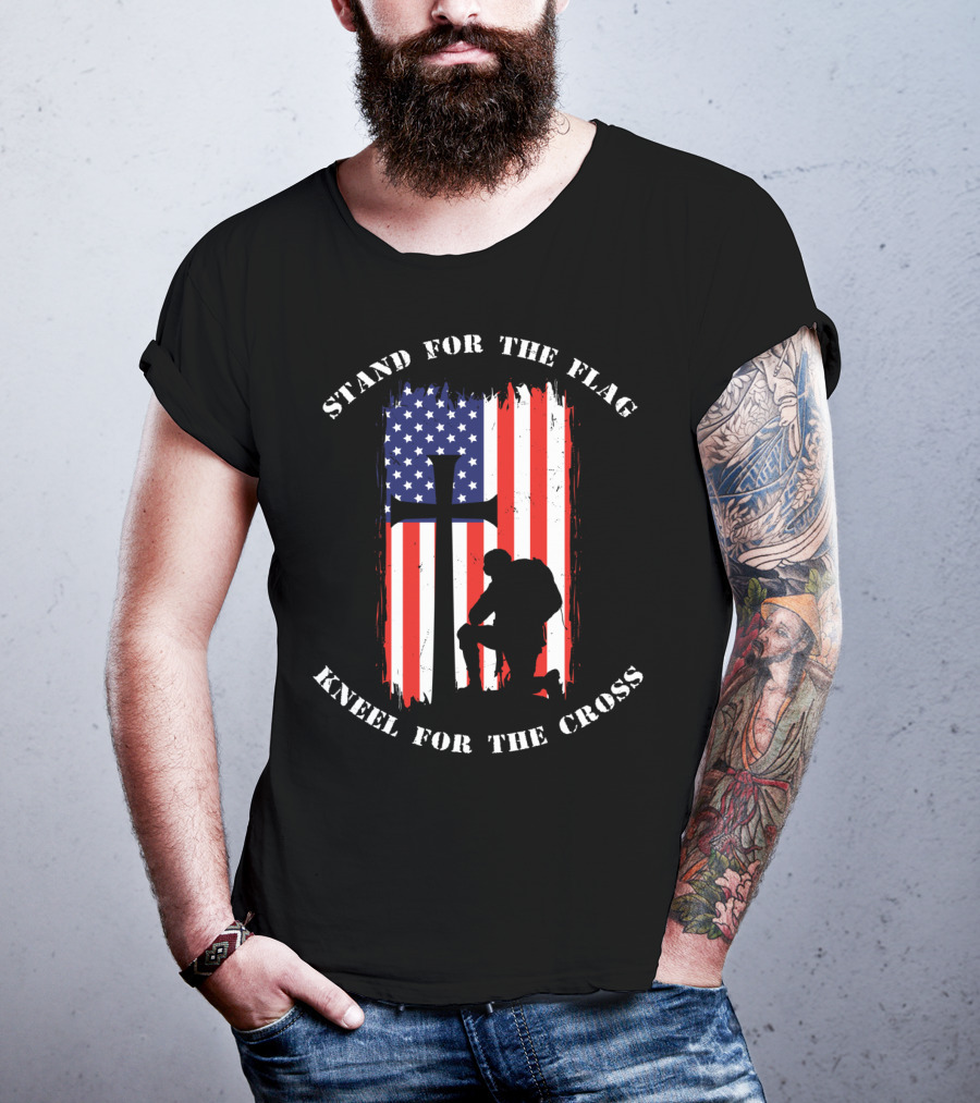Stand For The Flag Kneel For The Cross Soldier American Flag Cross T-Shirt