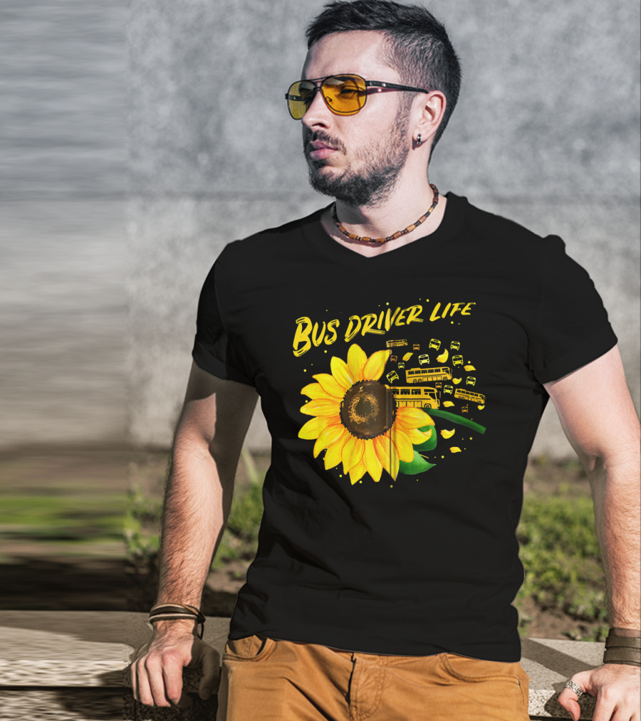 Bus Driver Life Sunflower Zip T-Shirt
