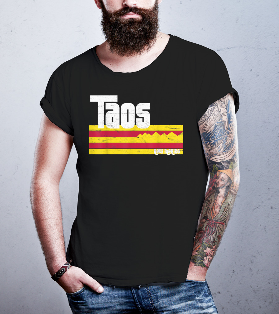 Taos New Mexico Vintage Mountain Stripes Skiing Hiking T-Shirt