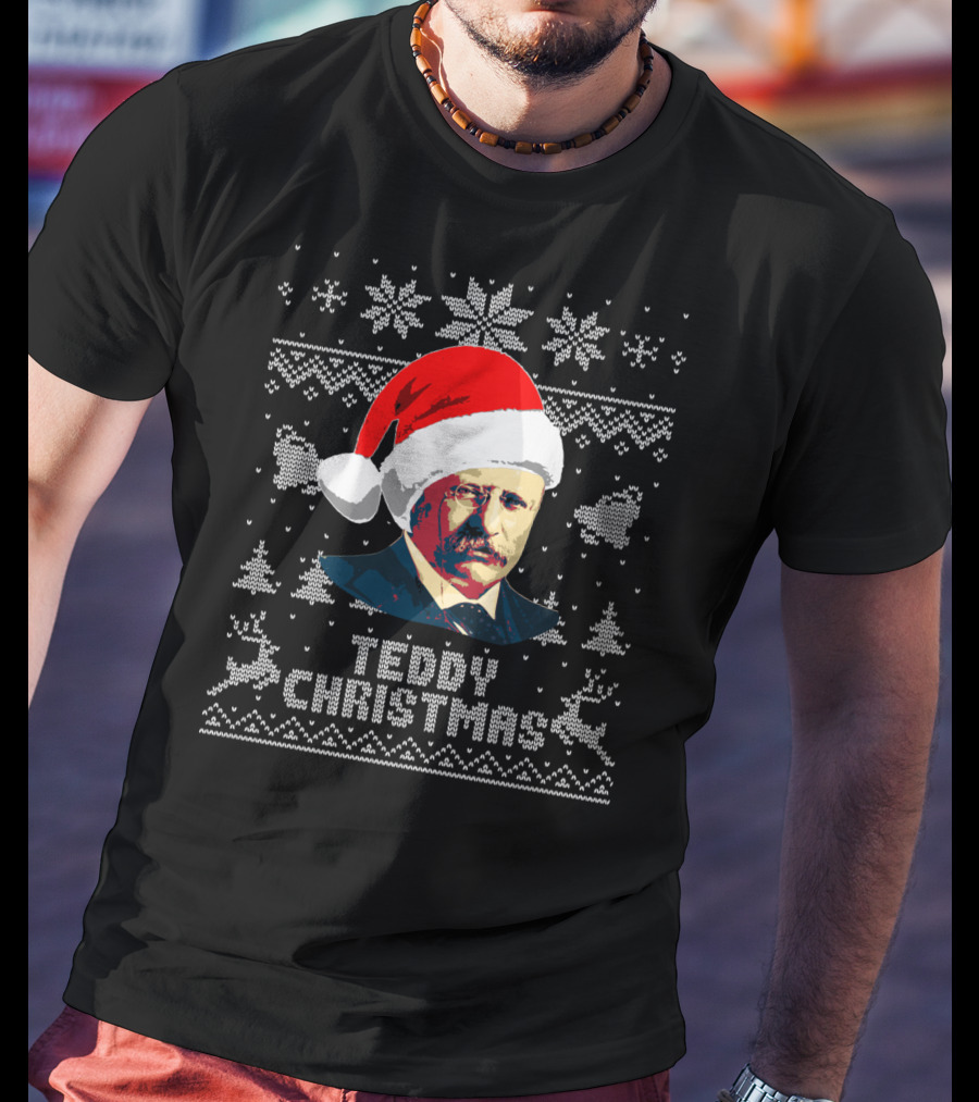 Teddy Christmas Theodore Roosevelt Santa Hat T-Shirt