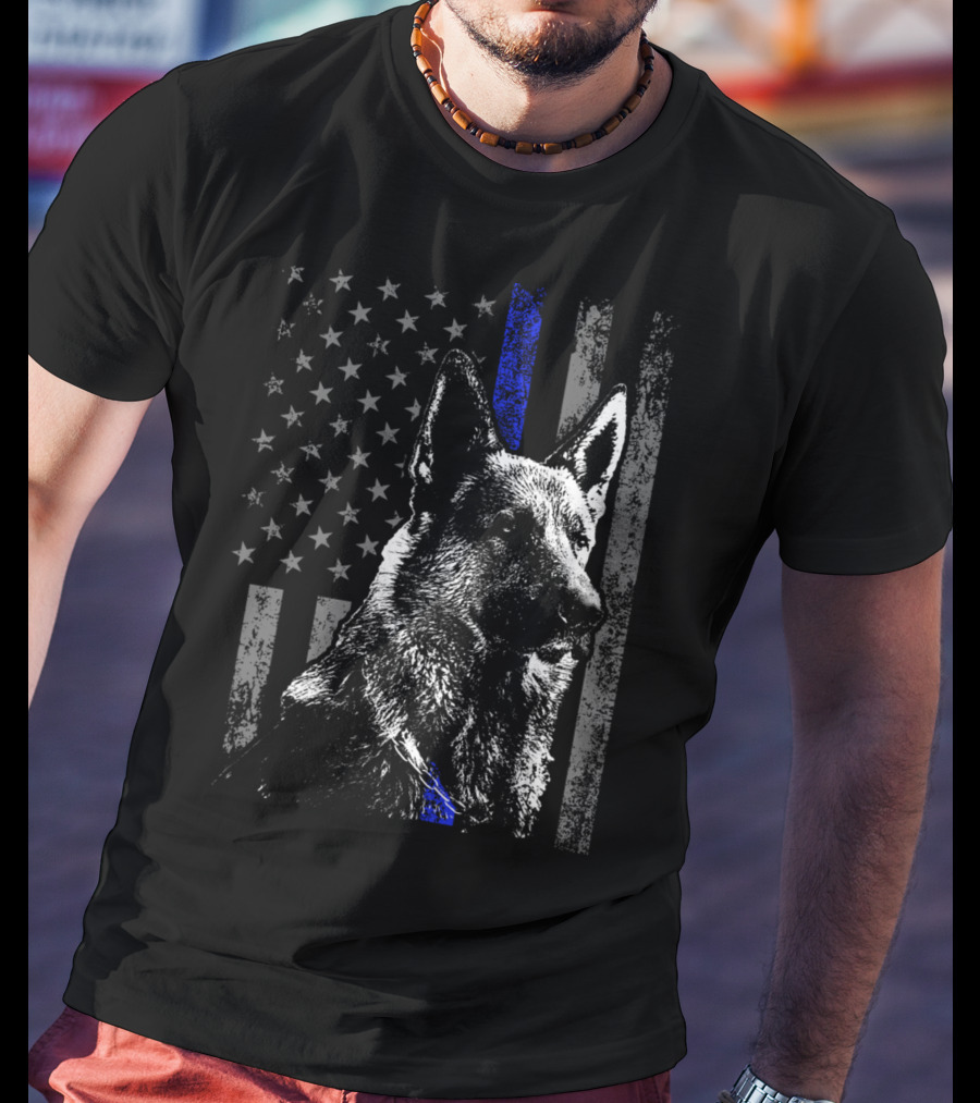 Thin Blue Line American Flag German Shepherd Police Dog T-Shirt