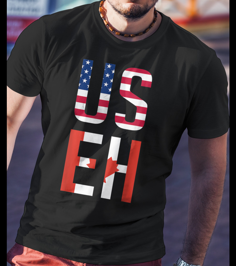 US Eh American Canadian Flag Contrast T-Shirt