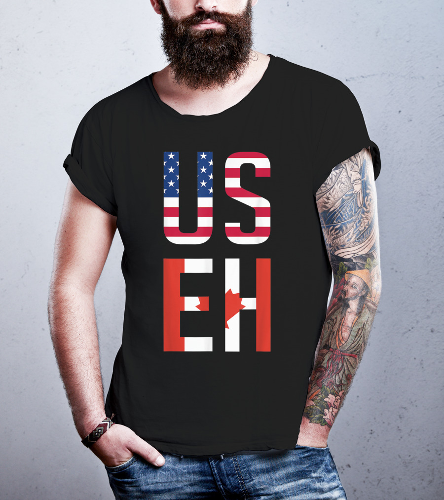 US Eh American Canadian Flag Contrast T-Shirt