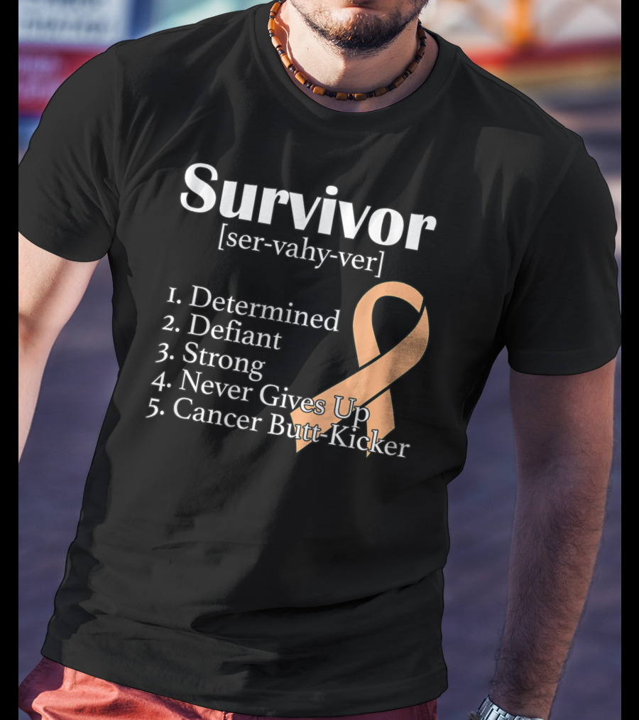Survivor Definition Determined Defiant Strong Never Gives Up Cancer Butt-Kicker Peach T-Shirt