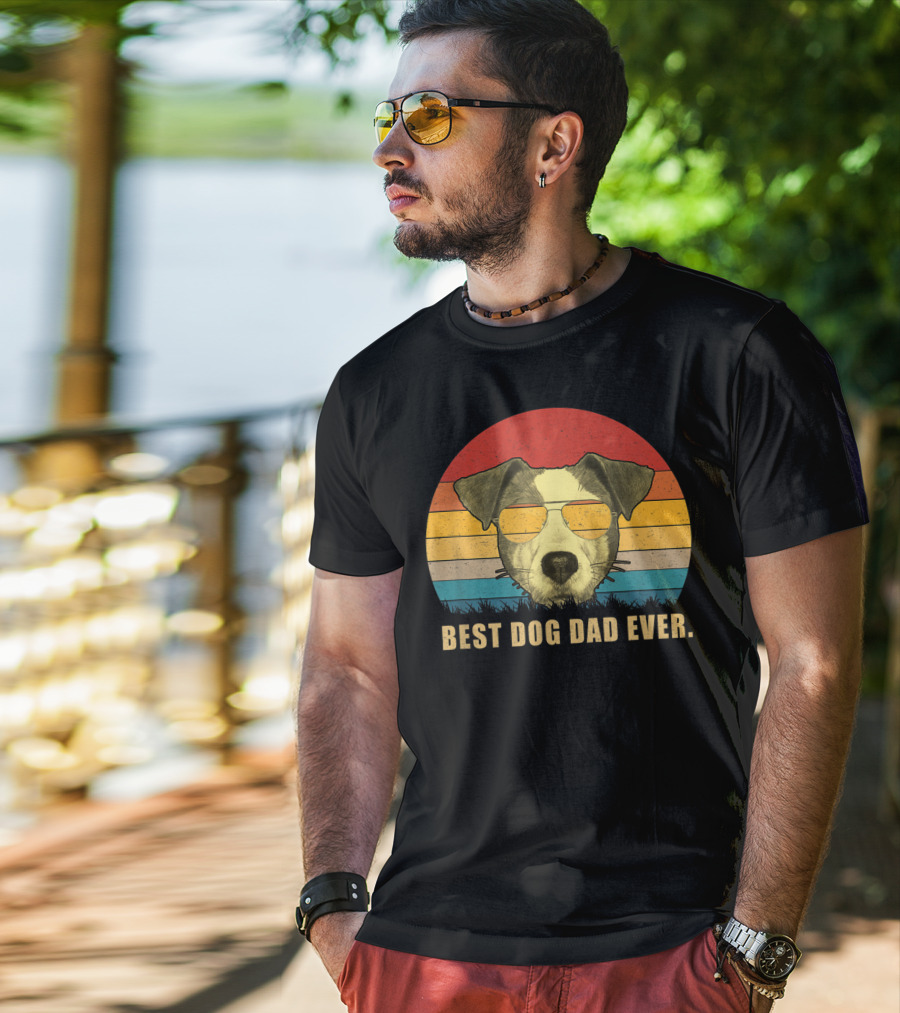 Vintage Jack Russell Terrier Best Dog Dad Ever Retro Sunglasses T-Shirt