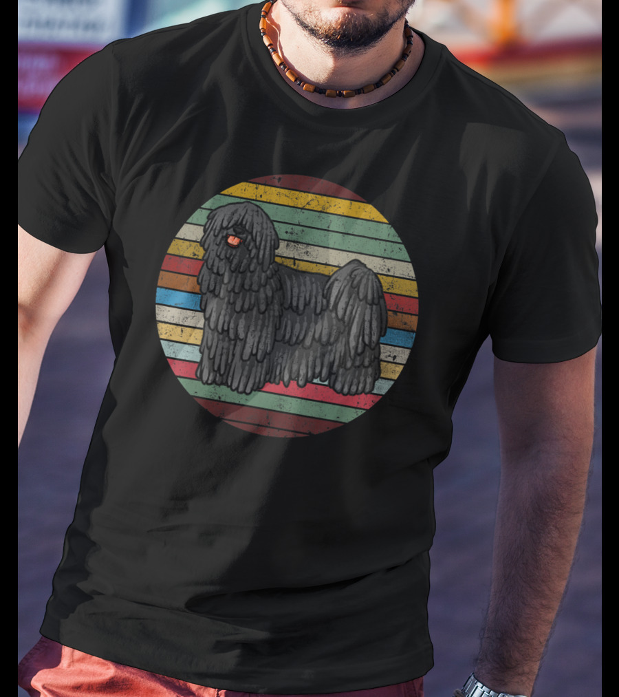 Vintage Puli Dog Retro Stripes Lovers T-Shirt