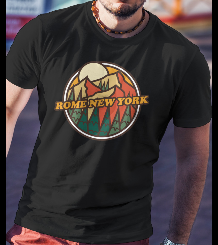 Rome New York Hiking Vintage Mountain Landscape T-Shirt