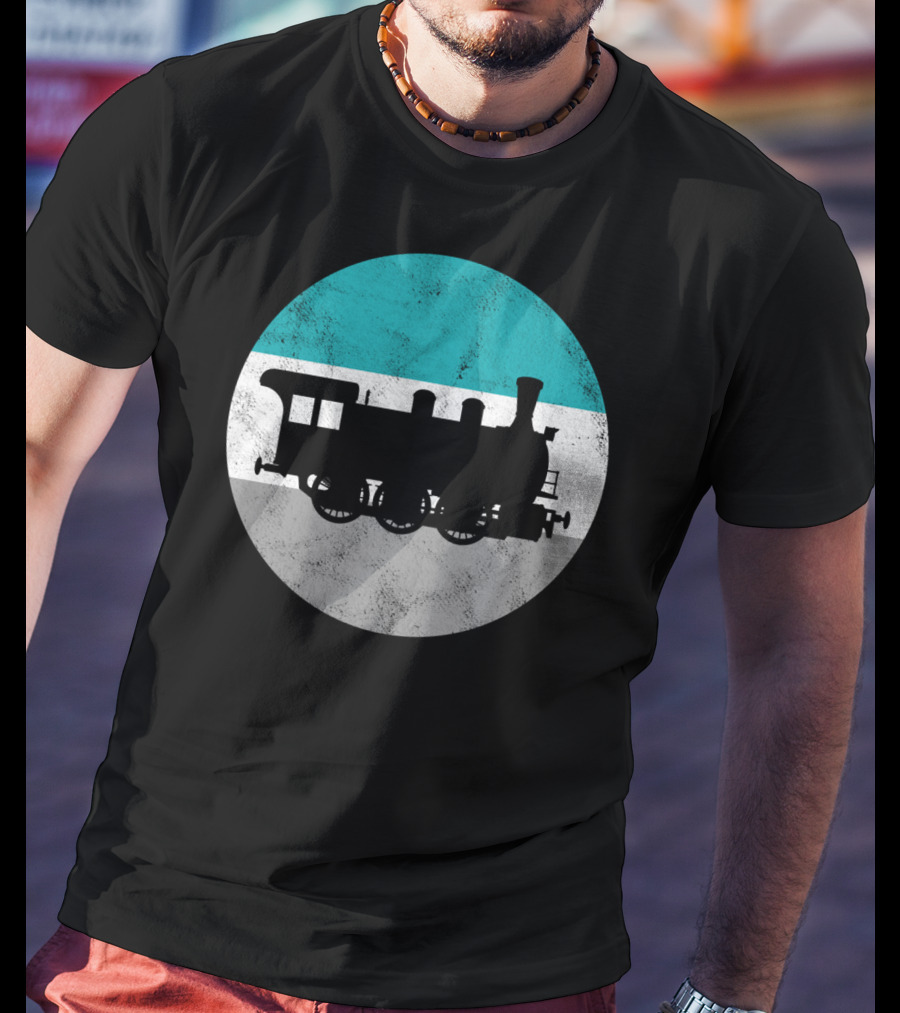 Vintage Steam Train Silhouette In Retro Circle T-Shirt