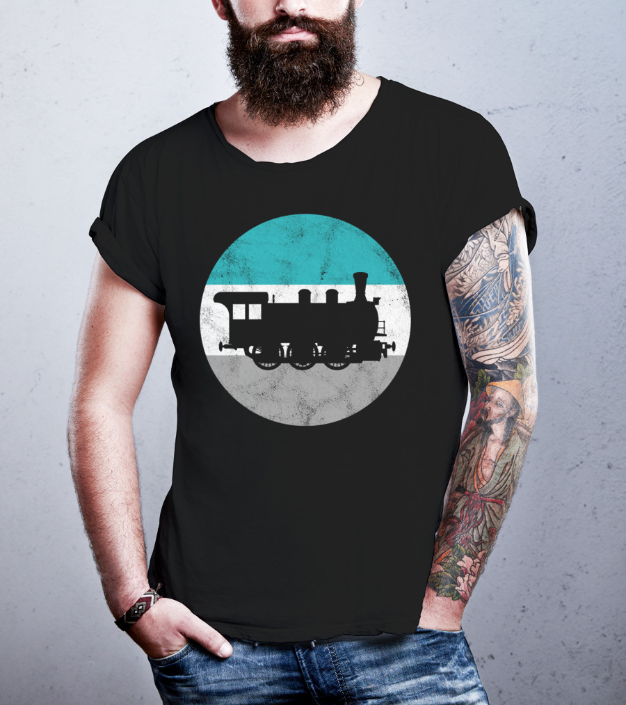 Vintage Steam Train Silhouette In Retro Circle T-Shirt
