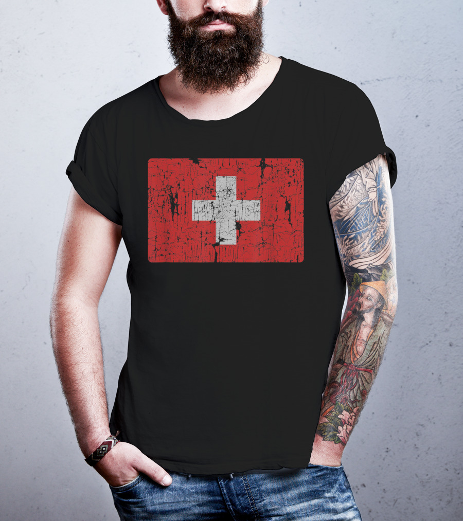 Distressed Vintage Swiss Flag T-Shirt