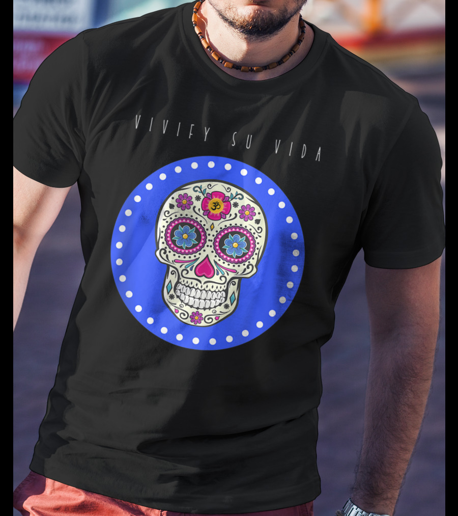 Vivify Su Vida Sugar Skull Blue Circle T-Shirt
