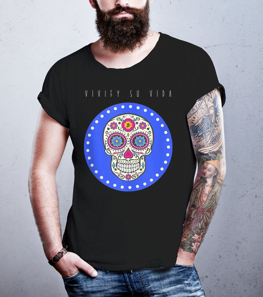 Vivify Su Vida Sugar Skull Blue Circle T-Shirt