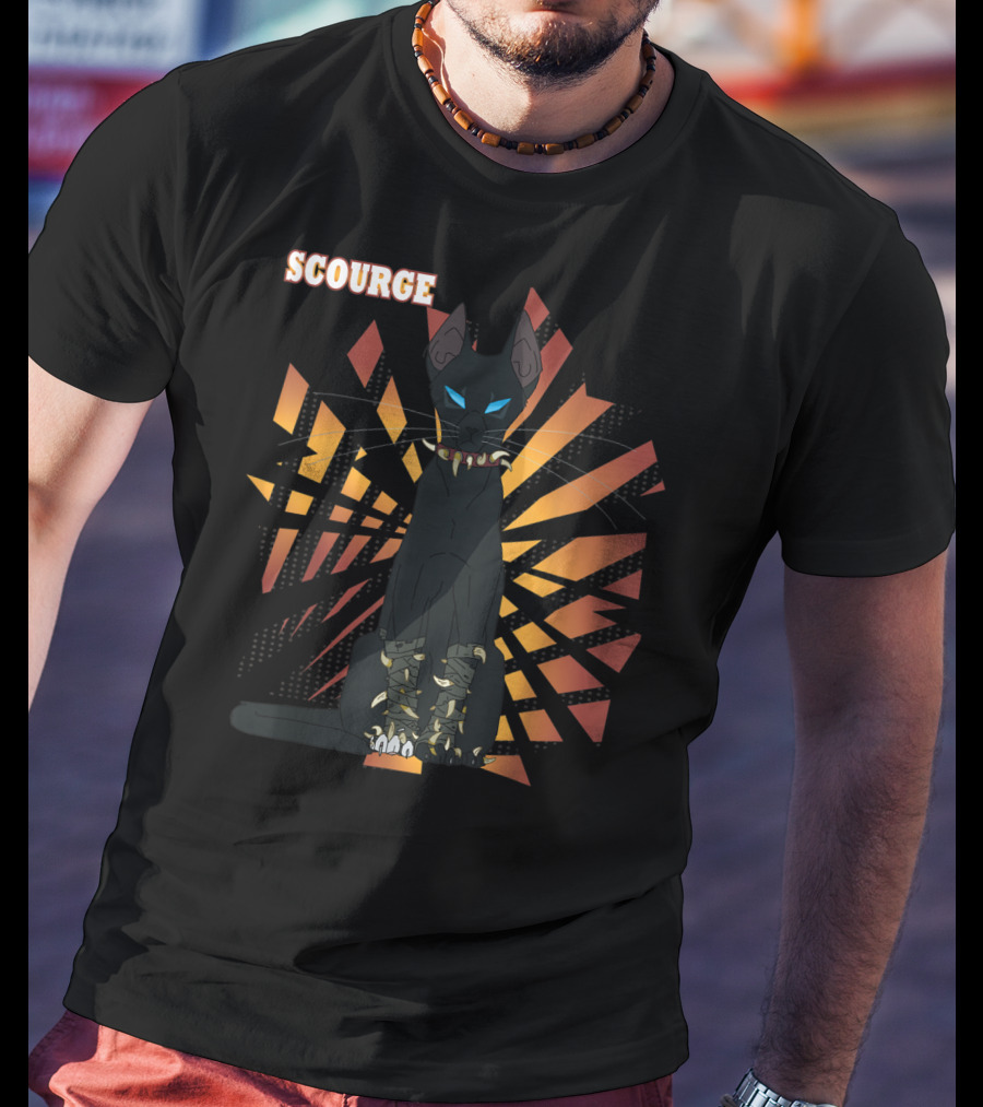Scourge From Warrior Cats Series With Dark Geometric Background And Bright Eyes T-Shirt