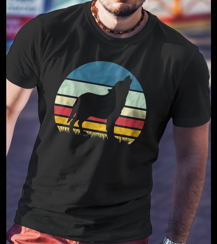 Retro Wolf Silhouette Vintage Sunset Stripes T-Shirt