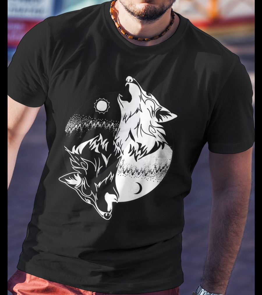 Yin Yang Skoll Tribal Wolf Sun Moon T-Shirt