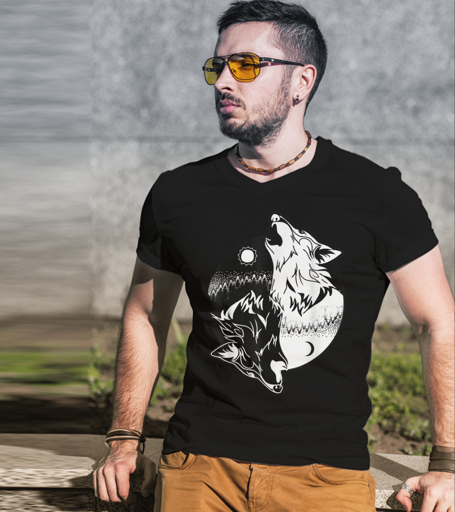 Yin Yang Skoll Tribal Wolf Sun Moon T-Shirt