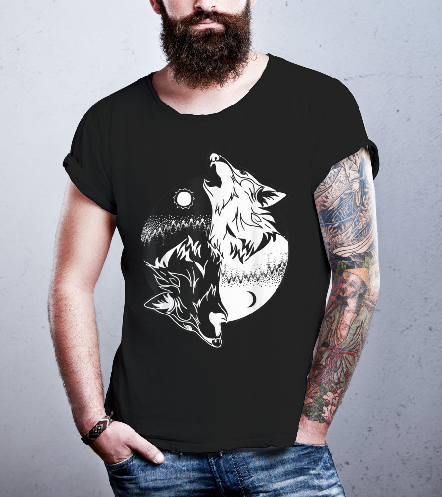 Yin Yang Skoll Tribal Wolf Sun Moon T-Shirt