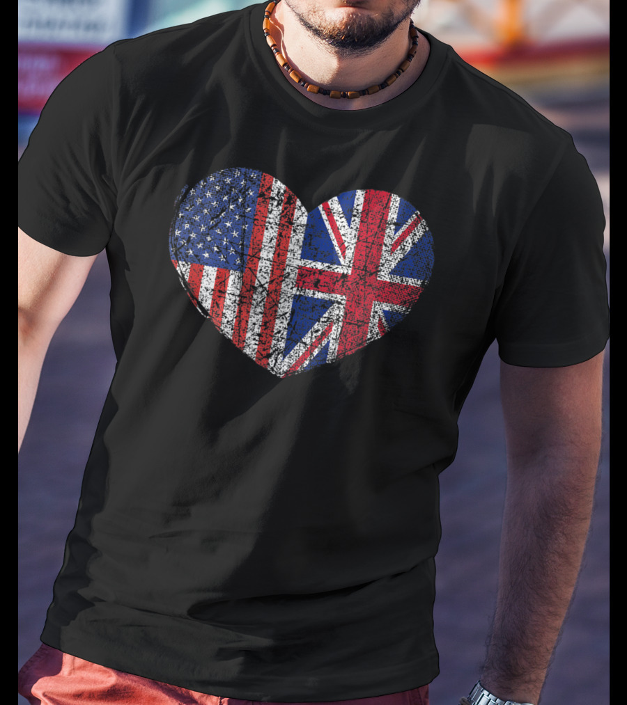 USA United Kingdom Heart Dual Citizenship Flag T-Shirt