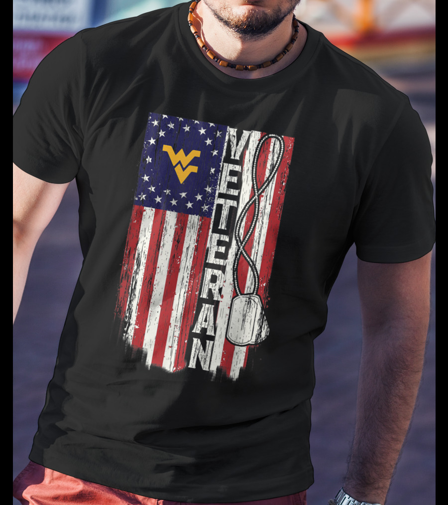 West Virginia Mountaineers Veteran American Flag T-Shirt