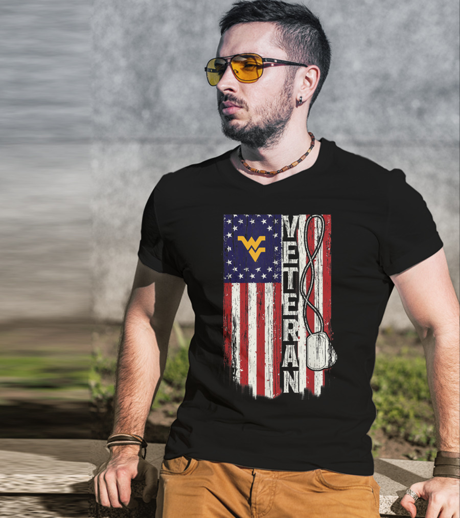 West Virginia Mountaineers Veteran American Flag T-Shirt
