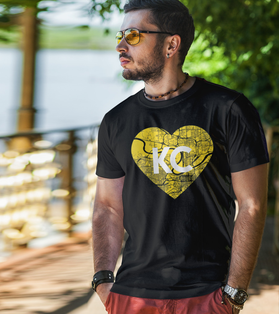 I Love Kansas City Football KC Heart Map T-Shirt