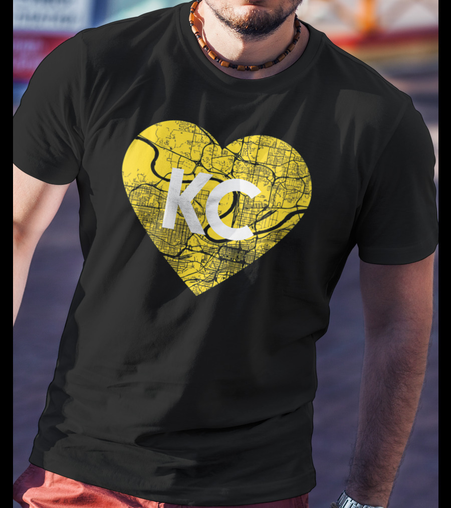 I Love Kansas City Football KC Heart Map T-Shirt